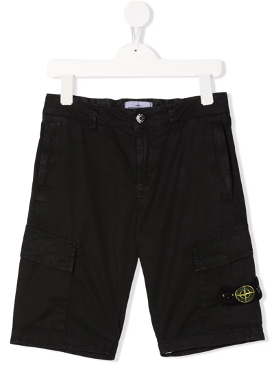 Stone Island Kids' Logo-patch Cargo Shorts In Black