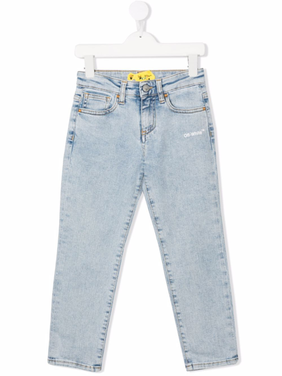 Off-white Kids Ow Helvetica Jeans In Light Denim In Blue