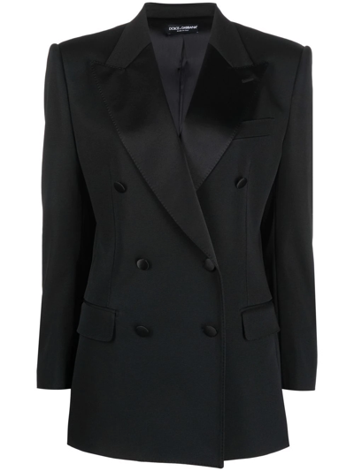 Dolce & Gabbana Padded Shoulders Double-breasted Blazer Jacket In Black