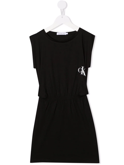 Calvin Klein Kids' Sleeveless Logo-print Jersey Dress In Black