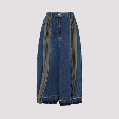 スカート SACAI MIDI SKIRT WITH DENIM INSERTS Sacai Contrast Pleat Insert Denim Midi Skirt In Blue,green