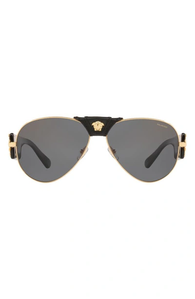 Versace 62mm Polarized Aviator Sunglasses In Grey