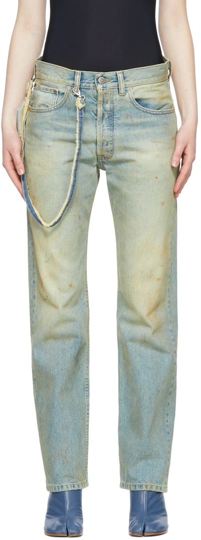 Maison Margiela Displaced Pocket Distressed Loose Fit Jeans In Blue