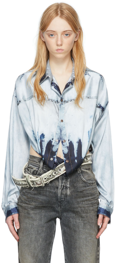 Diesel Woman Shirt With Trompe-loeil Effect In Light Blue