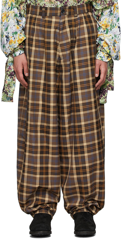 Kidill Brown Polyester Trousers In Brown Check