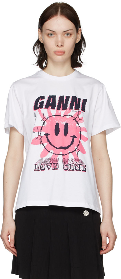 Ganni Logo-print Organic-cotton Jersey T-shirt In White