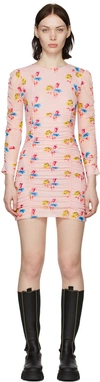 Ganni Ruched Mesh Floral-print Mini Dress In 428 Light Lilac