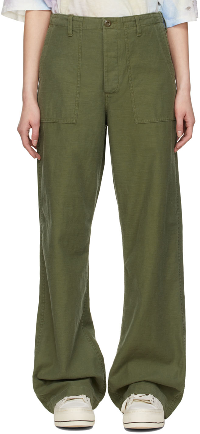 R13 Khaki Utility Drop Crotch Trousers In Green
