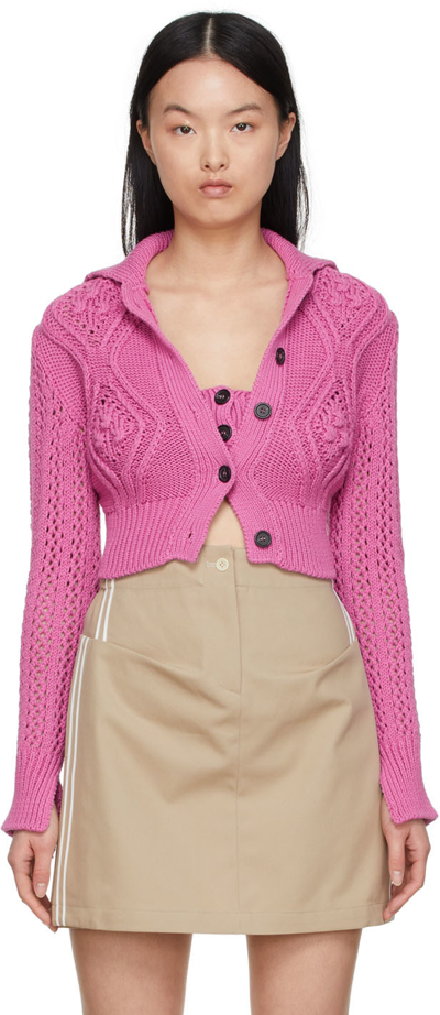 Commission Squad Cropped Cotton Cardigan In Pink