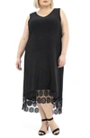 Nina Leonard Crochet Lace Hem Midi Dress In Black