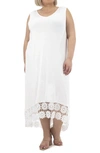 Nina Leonard Crochet Lace Hem Midi Dress In Ivory