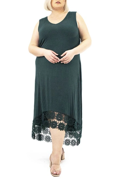 Nina Leonard Crochet Lace Hem Midi Dress In Spruce