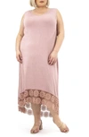 Nina Leonard Crochet Lace Hem Midi Dress In Rosewater
