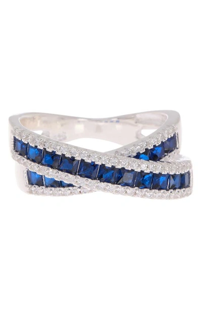 Best Silver Sterling Silver Blue & White Cz Crossover Band Ring