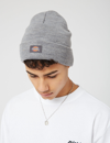 Dickies Mens Grey Melange Gibsland Logo-patch Knitted Beanie Hat