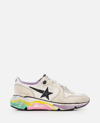 Golden Goose Running Sole Distressed Leather And Canvas Sneakers In Grey