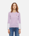 Comme Des Garçons Play White & Purple Small Heart Patch Long Sleeve T-shirt In Purple