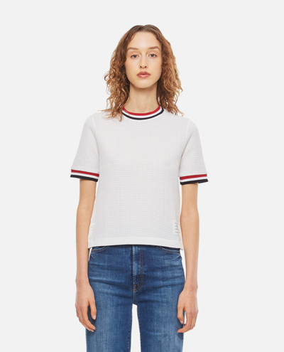 Thom Browne Textured Bicolor Check Cotton T-shirt In White