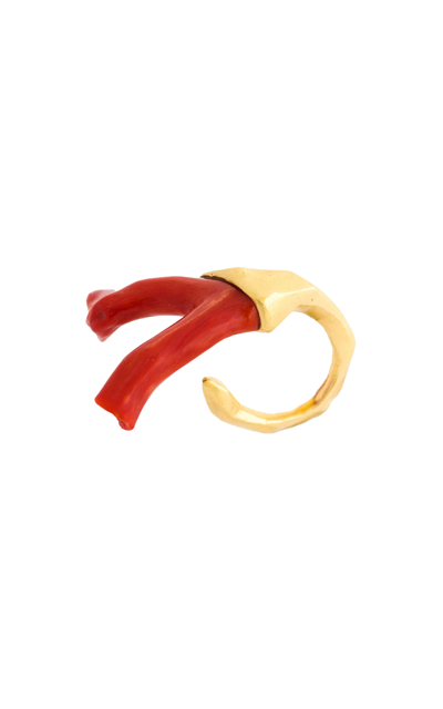Haute Victoire 18k Yellow Gold Open Shank Vintage Coral Ring