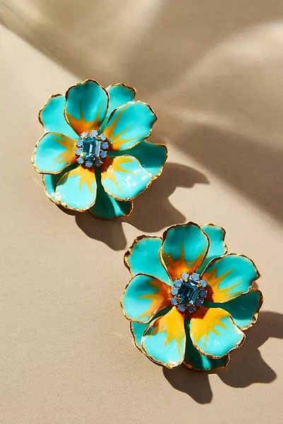 The Pink Reef Hand-painted Earrings In Green