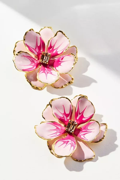 The Pink Reef Hand-painted Earrings In Orange