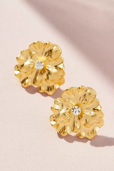 The Pink Reef Pansy Mini Stud Earrings In Gold