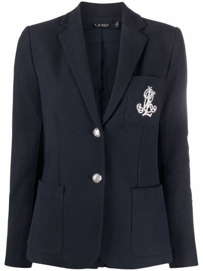 Lauren Ralph Lauren Embroidered-logo Single-breasted Blazer In Blue