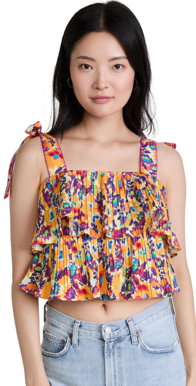 Saloni Jools Floral Tiered Top In Mango Sunflower