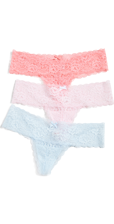 Skarlett Blue Obsessed Thongs, Set Of 3 In Chiffon/pink Suin/mist