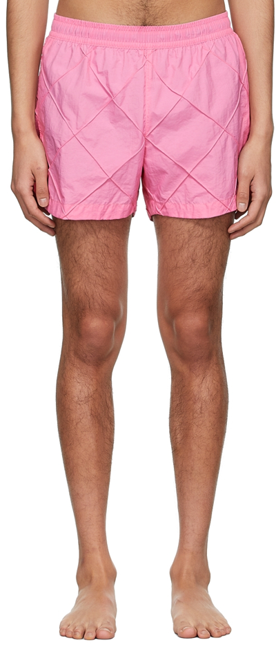 Bottega Veneta Geometric-pattern Swim Shorts In Pink