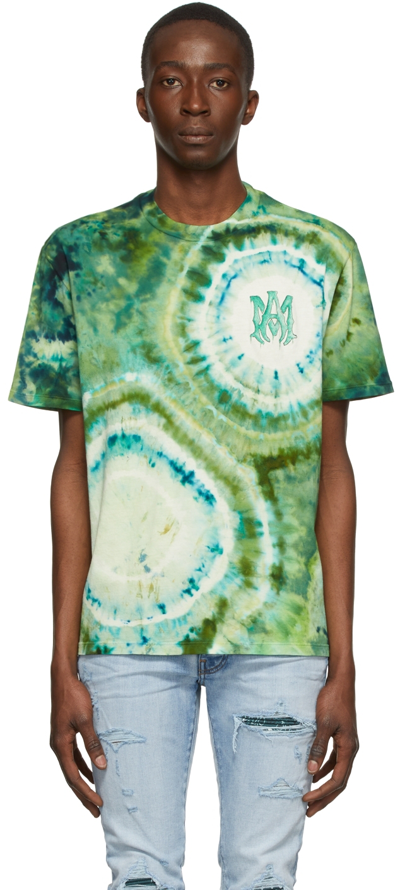 Amiri Ma Logo Embroidered Tie Dye Watercolour Cotton Jersey T-shirt In Green