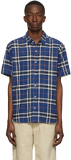 Noon Goons Synth Plaid Short Sleeve Cotton Button-up Shirt In Navy