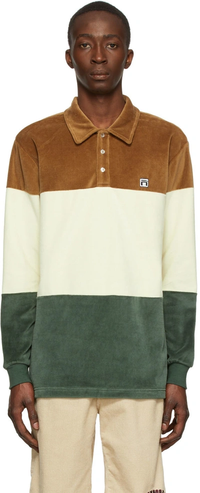 Noon Goons Off-white Cotton Long Sleeve Polo In Caramel/cream/forest