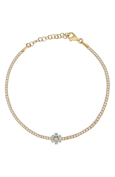 Gabi Rielle 14k Gold Plated Sterling Silver Aquamarine Flower Tennis Bracelet