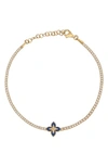 Gabi Rielle 14k Gold Plated Sterling Silver Blue Flower Cz Tennis Bracelet In Gold