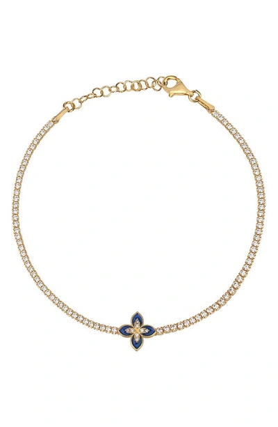 Gabi Rielle 14k Gold Plated Sterling Silver Blue Flower Cz Tennis Bracelet