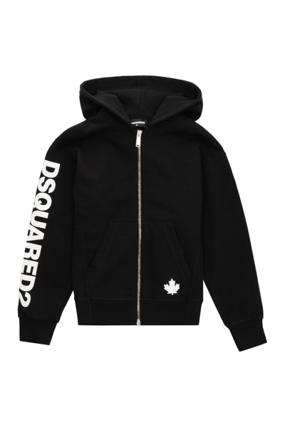 Dsquared2 Kids' Cotton Full-zip Hoodie In Nero