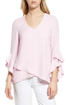 Vince Camuto Flutter Sleeve Tunic In Pink Horizon