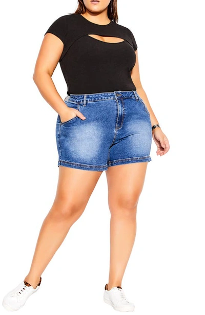 City Chic Trendy Plus Size Breeze Denim Shorts In Mid Denim