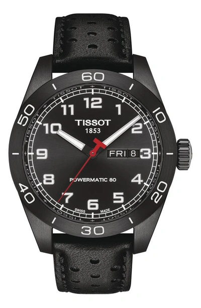 Tissot Prs 516 Powermatic 80 Leather Strap Watch, 42mm In Black/black