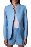 Zadig & Voltaire Very Cotton And Linen Jacket With Lurex Thread In Azur