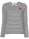 Comme Des Garçons Play Comme Des Garcons Play Black And White Striped Heart Patch T-shirt In Black
