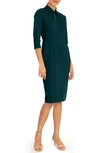 Donna Morgan Crepe Three Quarter Sleeve Sheath Dress In Midnight Teal