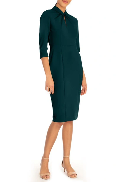 Donna Morgan Crepe Three Quarter Sleeve Sheath Dress In Midnight Teal