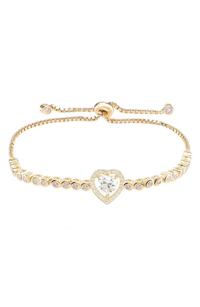 Gabi Rielle 14k Gold Plated Sterling Silver Halo Cz Heart Station Bracelet