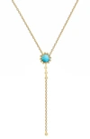 Gabi Rielle 14k Gold Plated Sterling Silver Turquoise Flower & Cz Lariat Necklace In Gold