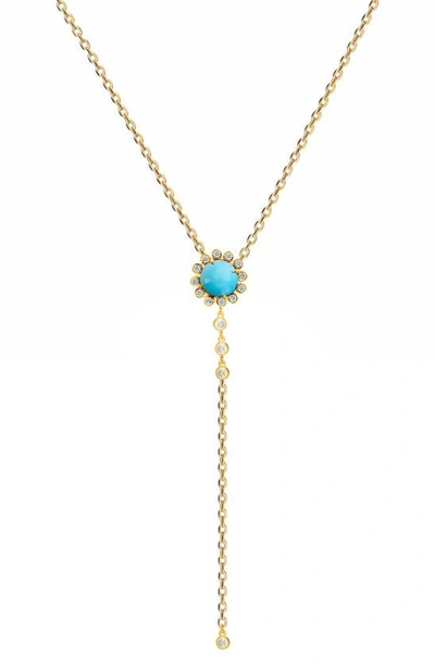 Gabi Rielle 14k Gold Plated Sterling Silver Turquoise Flower & Cz Lariat Necklace