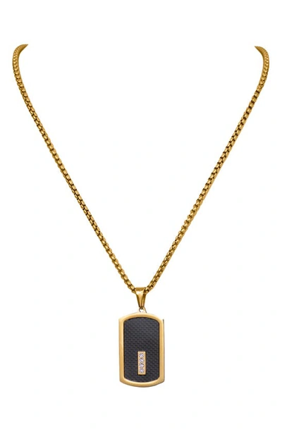 American Exchange Gold Tone Plated Stainless Steel Diamond Dog Tag Necklace