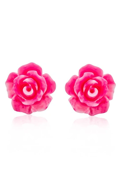 Bling Jewelry 3d Rose Stud Earrings In Bright Pink