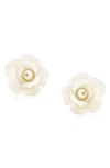 Bling Jewelry 3d Rose Stud Earrings In White